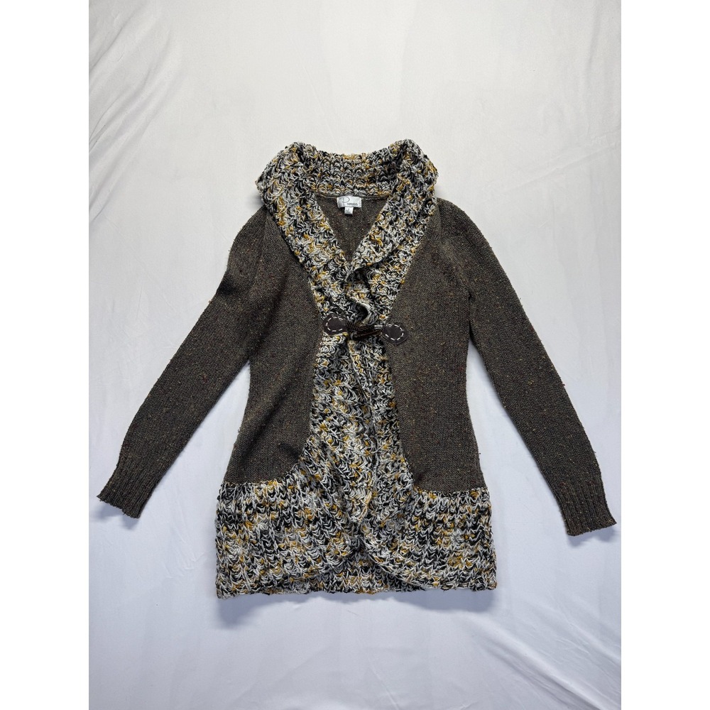 Ponsesa‎ Cardigan Sweater Womens S Gray Confetti Knit Shawl Collar Toggle Front